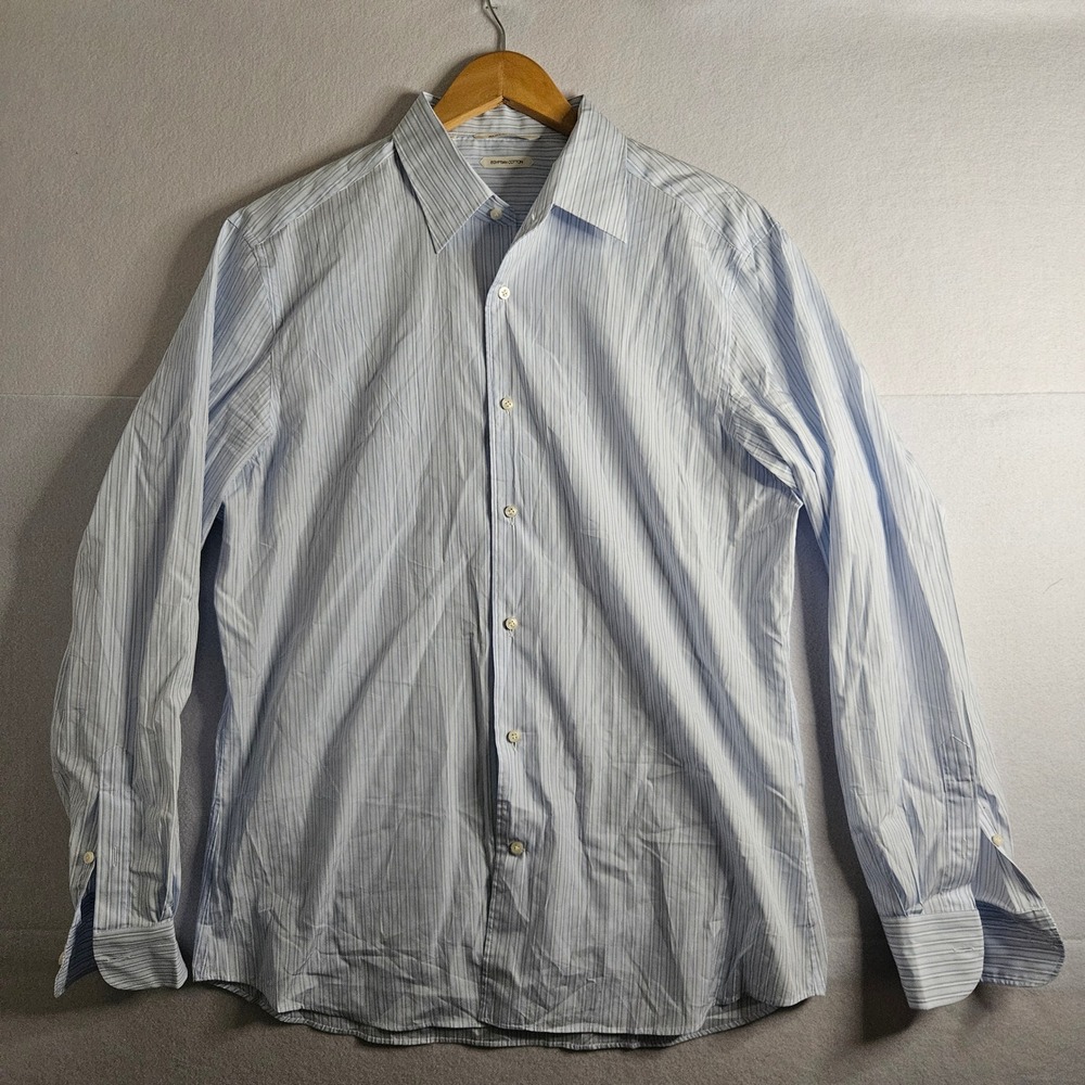 Suitsupply Albini Egyptian Cotton Striped Dress Shirt Blue White Tailored Fit 17